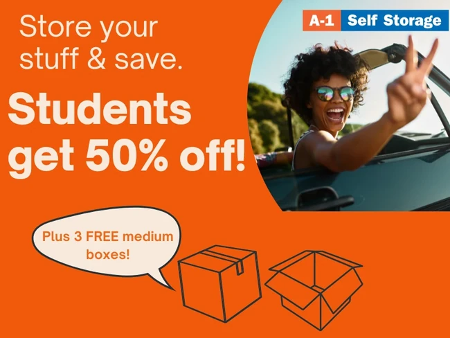 Students get 50% off and 3 free medium boxes!